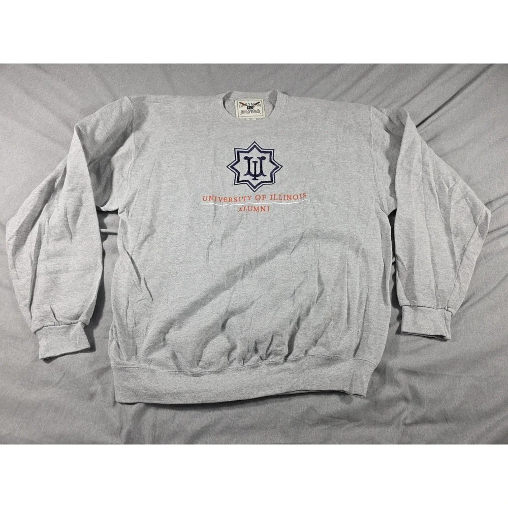 VTG University of Illinois Alumni Sweatshirt XL Pullover‎ 1/4 Zip DISTRESSED